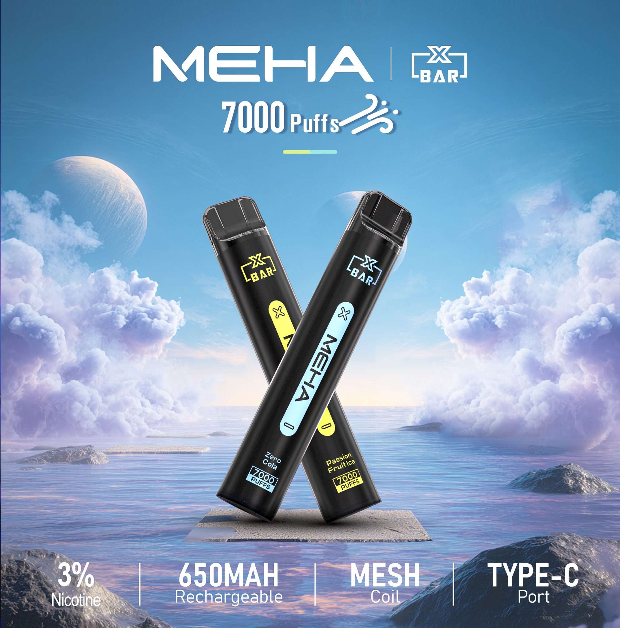 compressed_MEHA-XBA Meha Xbar魅嗨小黑條7000口拋棄式一次性電子煙 | 大容量續航 | 16種口味:圖片 1